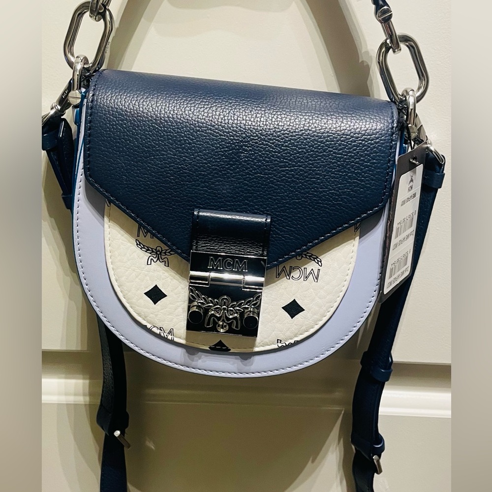 Stylish Blue and White MCM Crossbody Bag